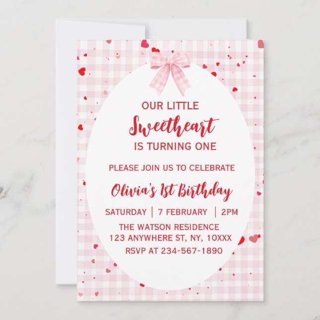 Invitation Little Sweetheart First Birthday Invitation. (Devant)