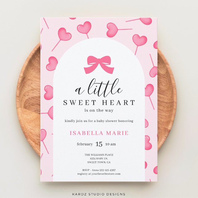Invitation Little Sweetheart Pink Bow Baby Shower (Baby Shower invite shown in 5x7 size. Personalize and choose corner style and paper before checkout.)