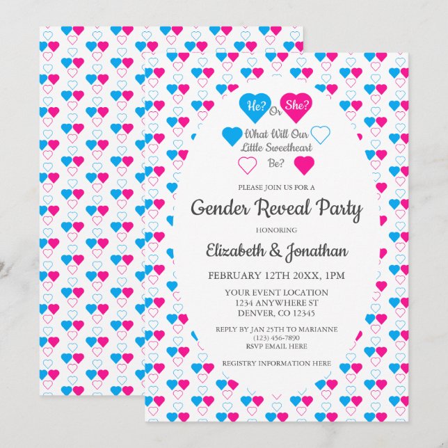 Invitation Little Sweetheart Saint-Valentin Révélation de gen (Devant / Derrière)