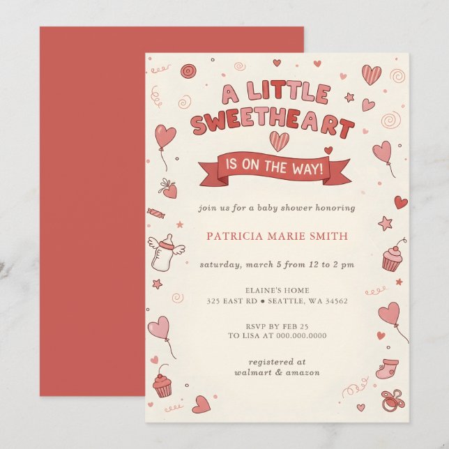 Invitation Little Sweetheart Valentines Baby Shower (Devant / Derrière)