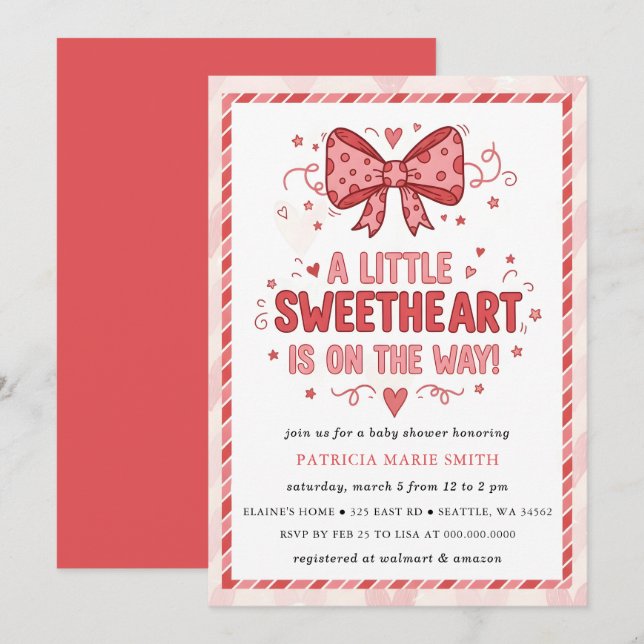Invitation Little Sweetheart Valentines Bow Baby Shower (Devant / Derrière)