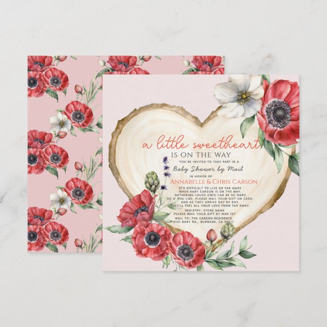Invitation Little Sweetheart Wood Slice Baby shower par Mail  (Devant / Derrière)