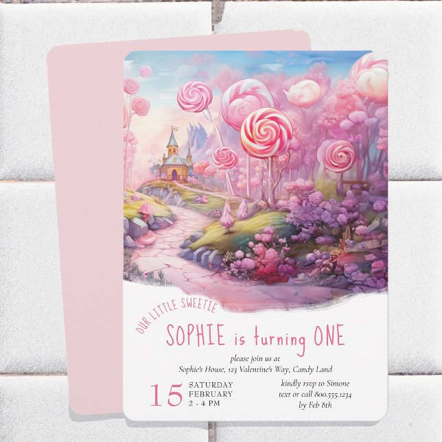 Invitation Little Sweetie Fairtytale Candy Land 1er anniversa (Fairytale Candyland girl's birthday invitation - available printed or diy printable download)