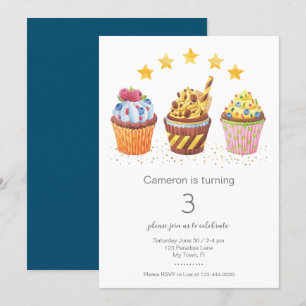 Invitation Little Sweetie Watercolor Cupcakes fête d'annivers