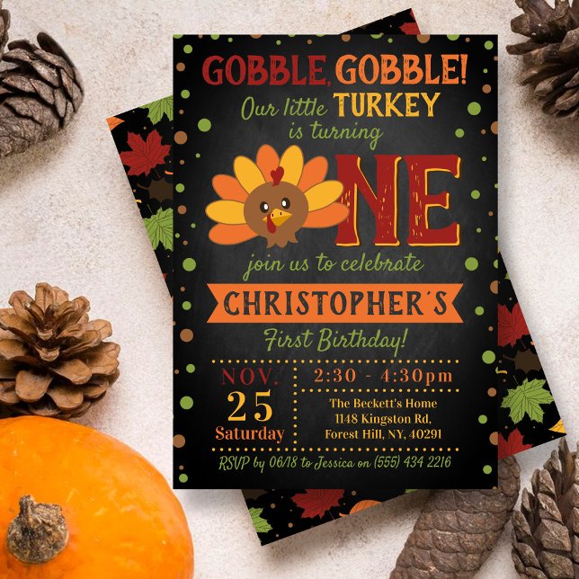 Invitation Little Turkey Fall Thanksgiving 1er anniversaire (Créateur téléchargé)