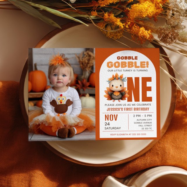 Invitation Little Turkey Thanksgiving 1st Birthday Photo (Créateur téléchargé)