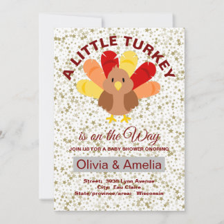 Invitation Little Turkey Thnksgiving Personalized Baby Shower