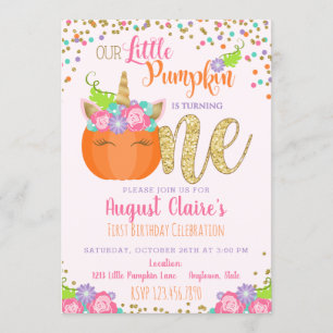 Invitation Little Unicorn Citrouille Automne Anniversaire Inv