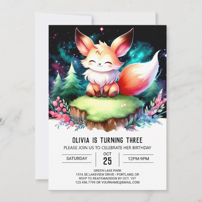 Invitation Little Whimsy Fox Anniversaire numérique (Devant)