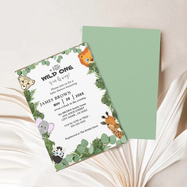 Invitation Little Wild One Safari Animaux Garçon Baby shower (Wild One Safari Animals Boy Baby Shower Invitation)