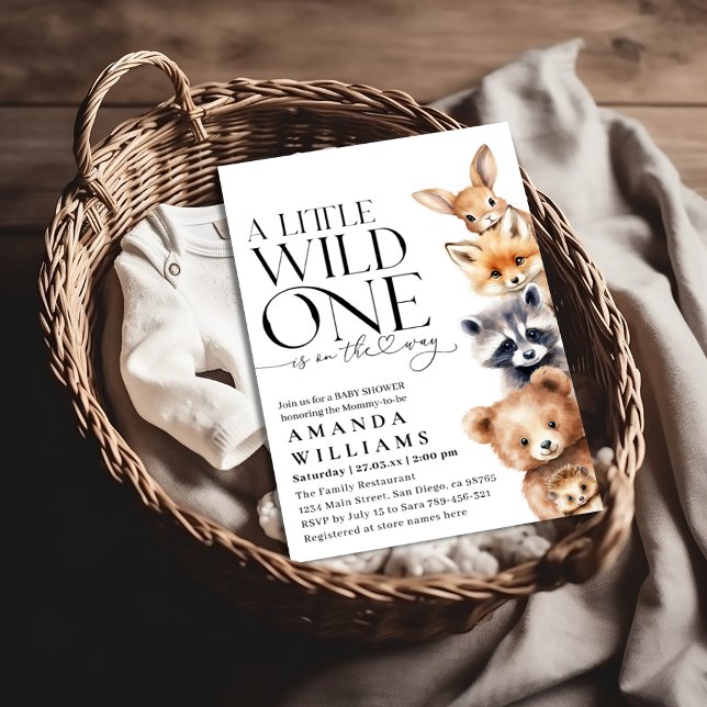 Invitation Little Wild One Woodland Animal Baby shower modern (Créateur téléchargé)