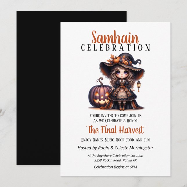 Invitation Little Witch Samhain Harvest Halloween Party (Devant / Derrière)