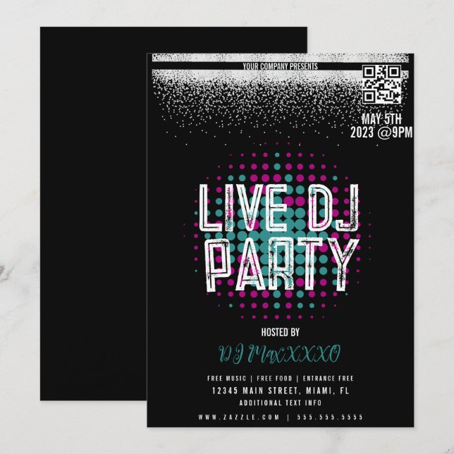Invitation Live DJ Music Night Event Party Bar Club Flyer (Devant / Derrière)