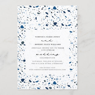 Invitation Live Stream Mariage virtuel Cobalt Terrazzo