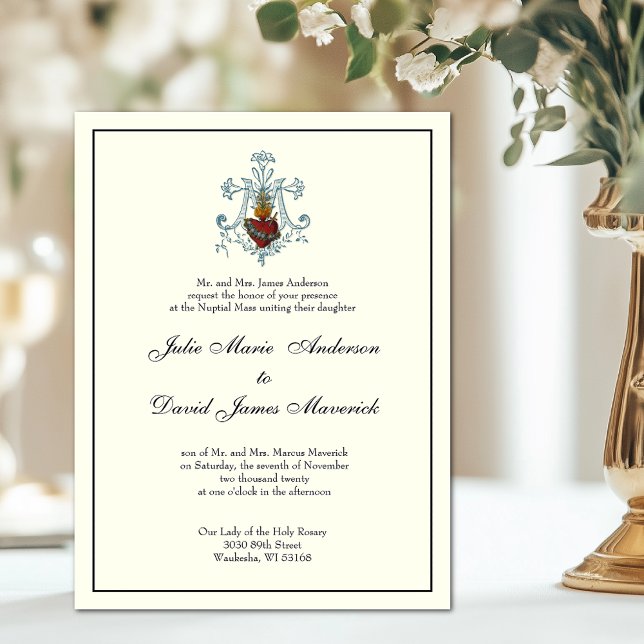 Invitation L'ivoire catholique Immaculé Coeur de Marie Mariag (Créateur téléchargé)