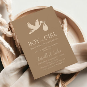 Invitation Livraison de bébé Stork Garçon ou fille Révélation