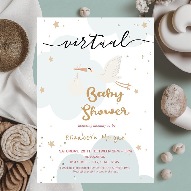 Invitation Livraison de Cigogne Bébé, Baby Shower Virtuel Nua (Créateur téléchargé)