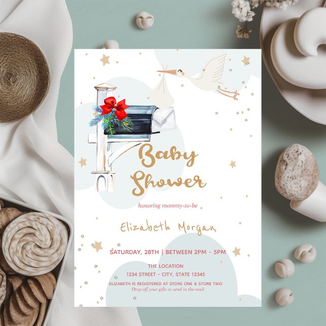 Invitation Livraison de la cigogne, Baby shower de boîte aux  (Créateur téléchargé)