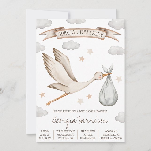 Invitation Livraison spéciale ! Baby shower Brown et Tan Stor (Devant)
