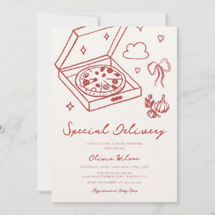 Invitation Livraison Spéciale Bébé Pizza Rouge