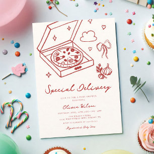 Invitation Livraison Spéciale Bébé Pizza Rouge