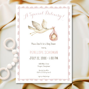 Invitation Livraison spéciale Boule rose bébé Baby shower fil