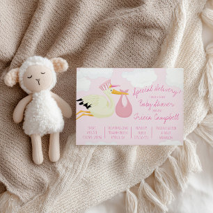 Invitation Livraison Spéciale!  Fête de Bébé Rose Cigogne