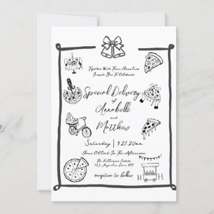 Invitation Livraison spéciale Pizza doodle baby shower fille 