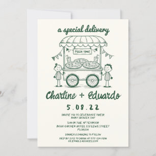 Invitation Livraison spéciale Pizza doodle baby shower fille 