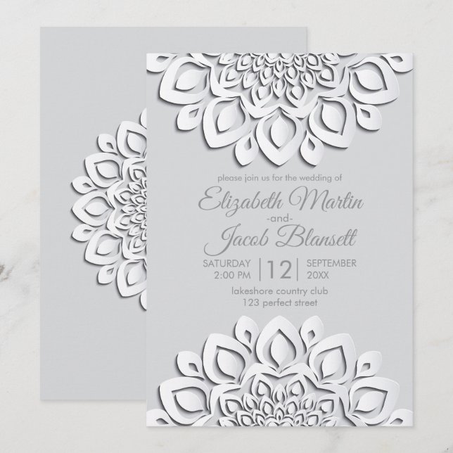 Invitation Livre blanc contemporain coupé Mandala Mariage (Devant / Derrière)