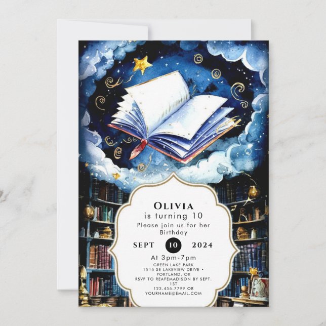 Invitation Livre d'aquarelle Whimsical Enchanted Anniversaire (Devant)