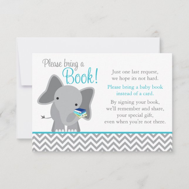 Invitation Livre de Baby shower Turquoise Cute Elephant Chevr (Devant)