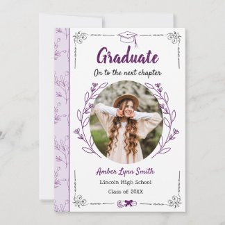 Invitation Livre de l'histoire de la Fleur Pourpre Graduation