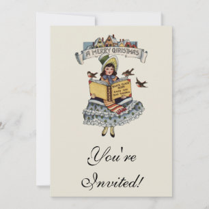 Invitation Livre de petite fille d'époque et Père Noël de Noë