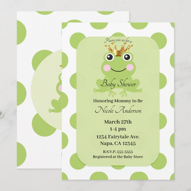 Invitation Livre d'histoire Conte de fée Grenouille Baby show (Devant / Derrière)