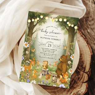 Invitation Livre d'histoire de bois Baby shower d'animaux for
