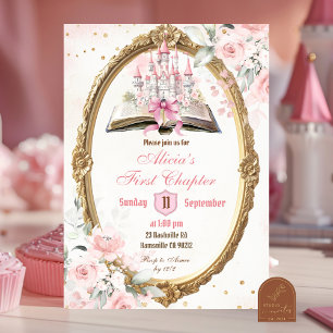 Invitation Livre rose vif Princesse 1er anniversaire