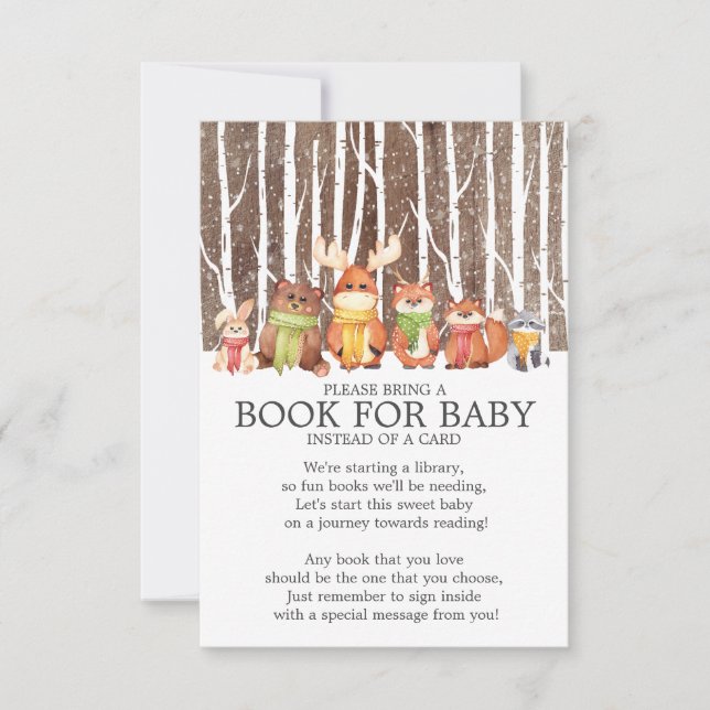 Invitation Livre rustique d'animaux de région boisée d'hiver (Devant)