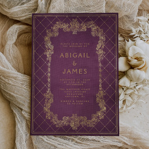 Invitation Livre Vintage Mariage Violet Rouge Or