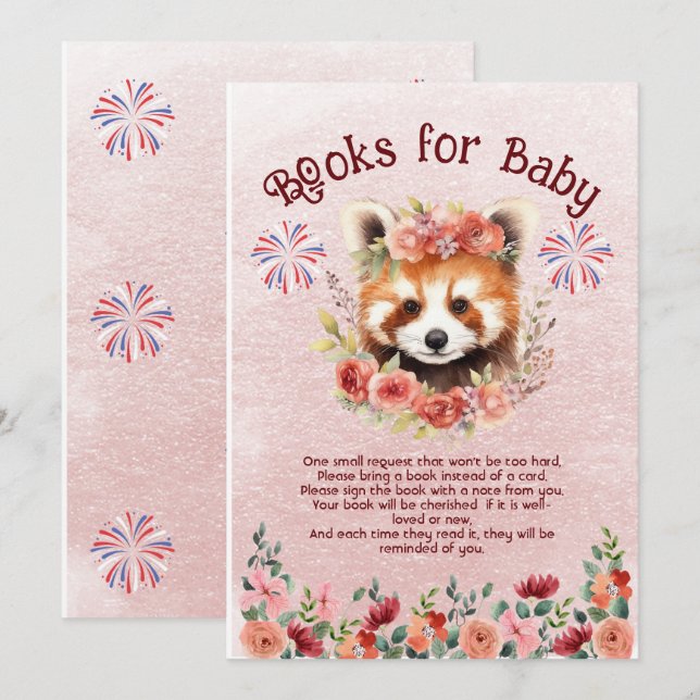 Invitation Livres adorables d'ours panda rouge pour bébé (Devant / Derrière)