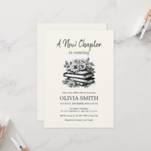 Invitation Livres Anciens Avec Des Fleurs, Noir Et Blanc