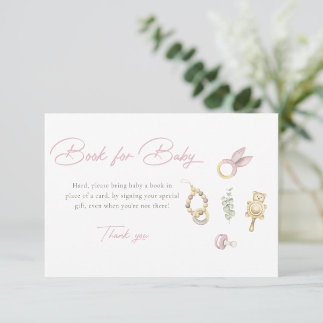 Invitation Livres Baby shower Fille Rose Pour Baby Card (Debout devant)