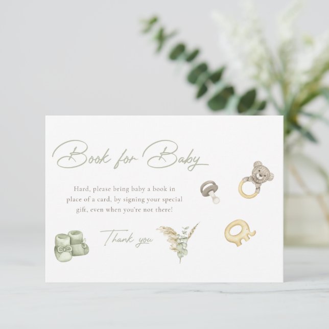 Invitation Livres Baby shower Garçon Vert Pour Baby Card (Debout devant)