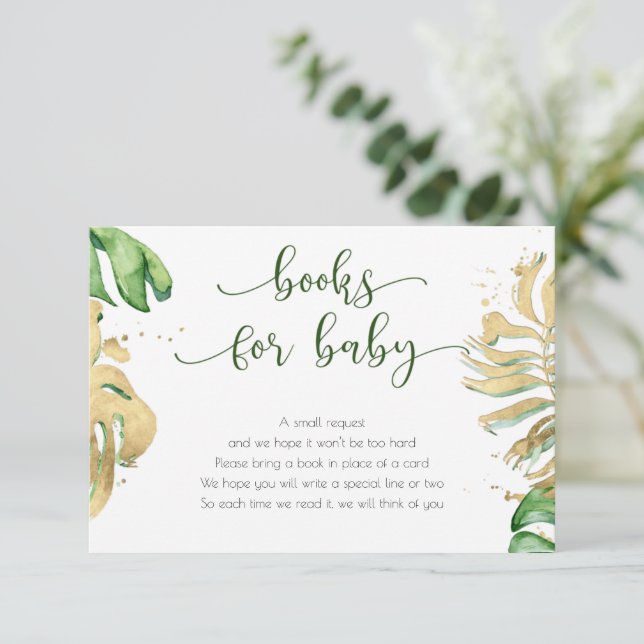 Invitation Livres Baby showers Gold Tropical Pour Baby Card (Debout devant)