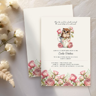 Invitation Livres Chouette Mignonne et Roses pour Baby Shower