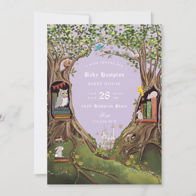 Invitation Livres d'Imaginaire pour Baby shower Lavender (Devant)