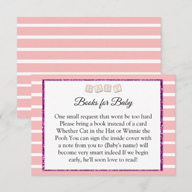 Invitation Livres En Baby shower Rose Pour Baby Card (Devant / Derrière)