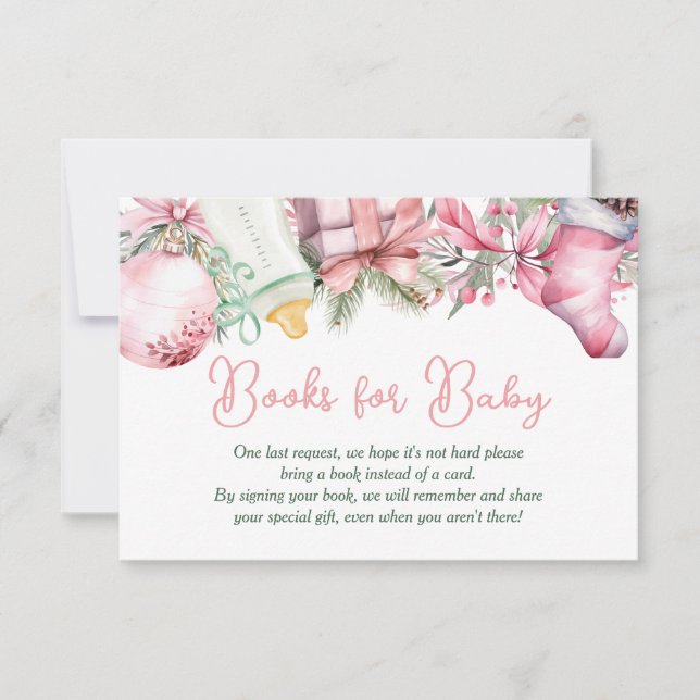 Invitation Livres pour bébé Noël Père Noël Baby shower rose (Devant)