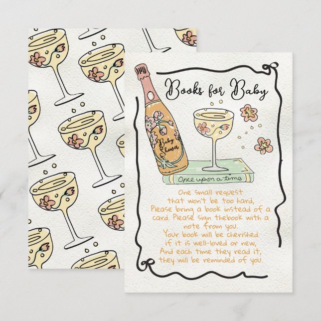 Invitation Livres Presecco & Petals dessinés à la main pour l (Devant / Derrière)