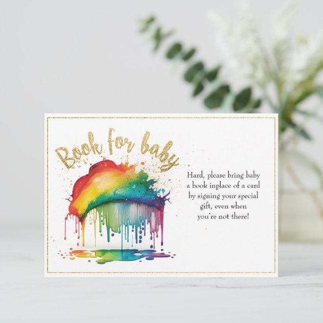 Invitation Livres Rainbow Gold Baby shower Pour Baby Card (Debout devant)